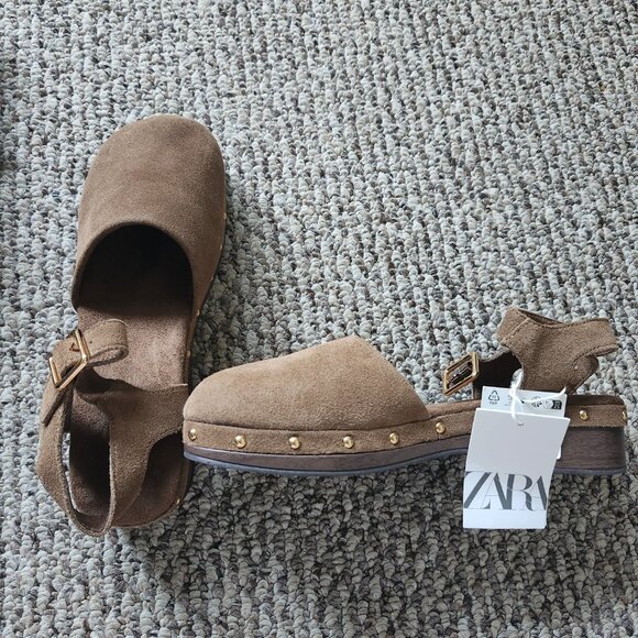 ZARA SPLIT LEATHER CLOGS - SIZE 6.5 (EUR 37) - Picture 7 of 8